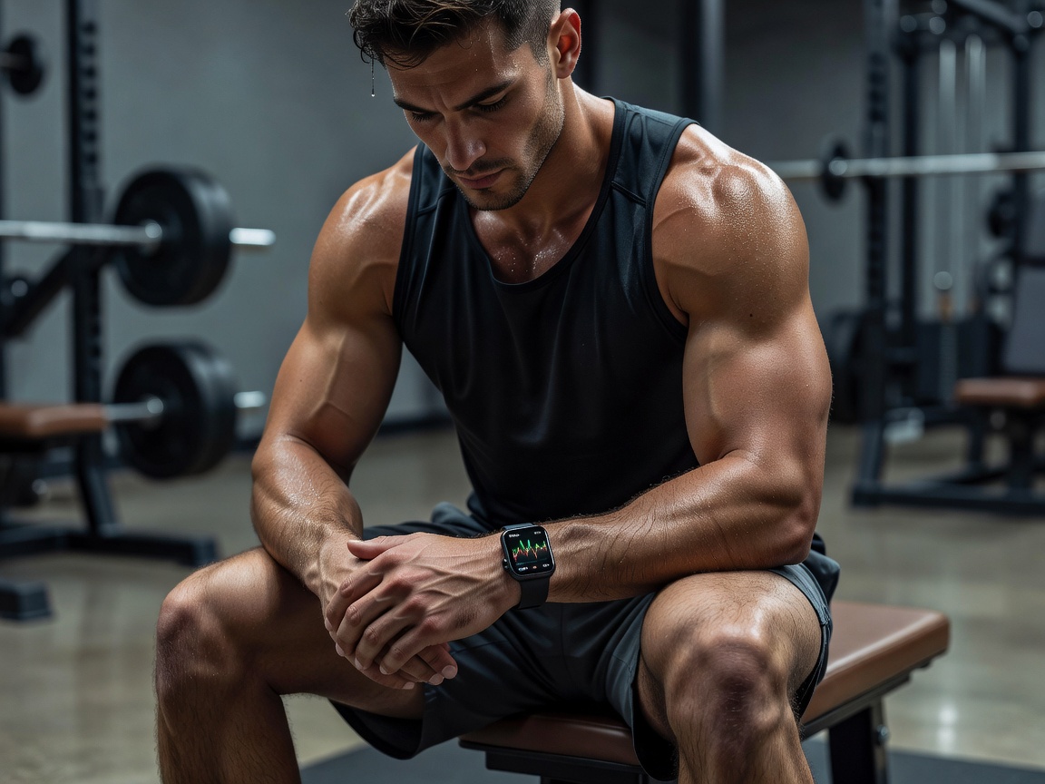Athlete monitoring heart rate variability recovery metrics post heavy lifting session